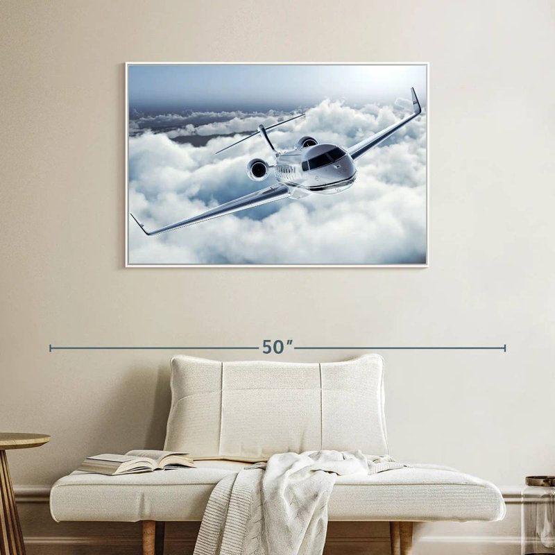 Flying Luxury Private Jet, Floating Frame White, 40" X 27"