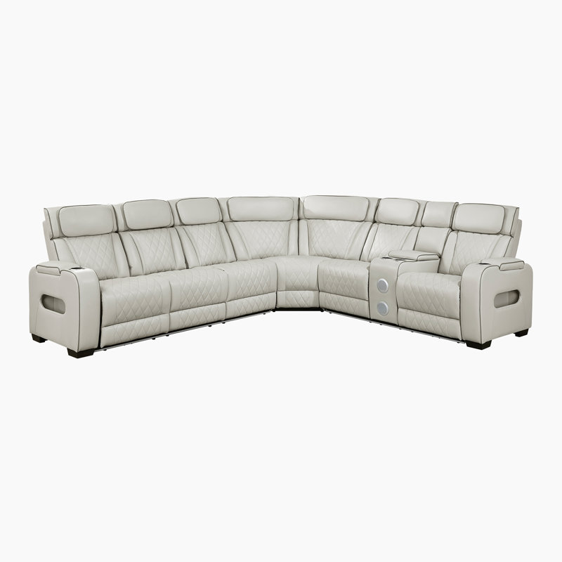Savion 128" Modern & Contemporary 3-Piece Power Reclining Sectional - Faux leather Sectional with Ultimate Drop-Down Console with Wireless Charging and Dual Power Reclining & Adjustable Headrests