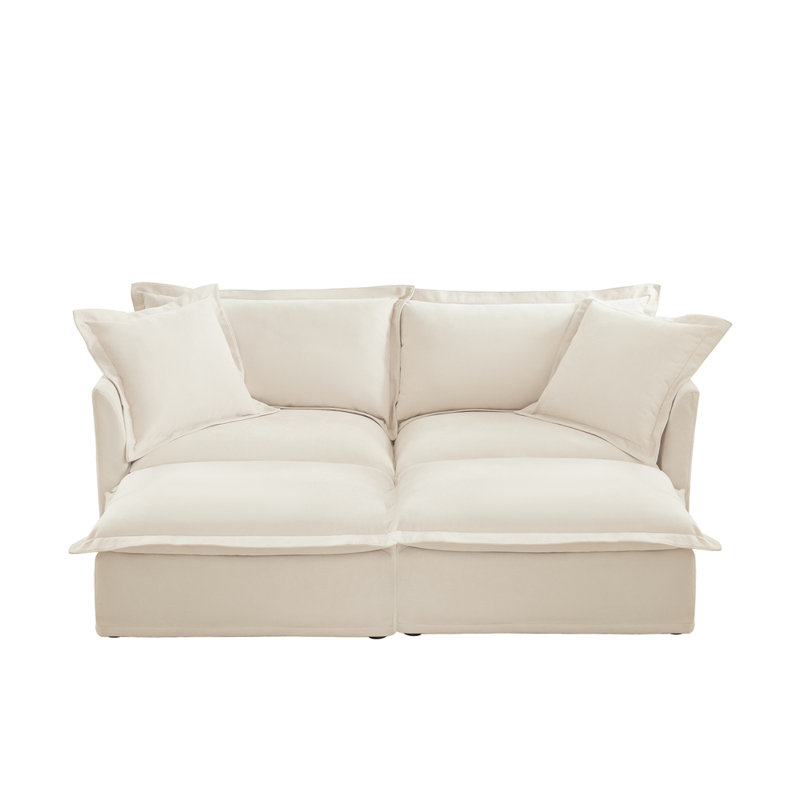 Canapé contemporain 2 places avec 2 repose-pieds, Crème, crème