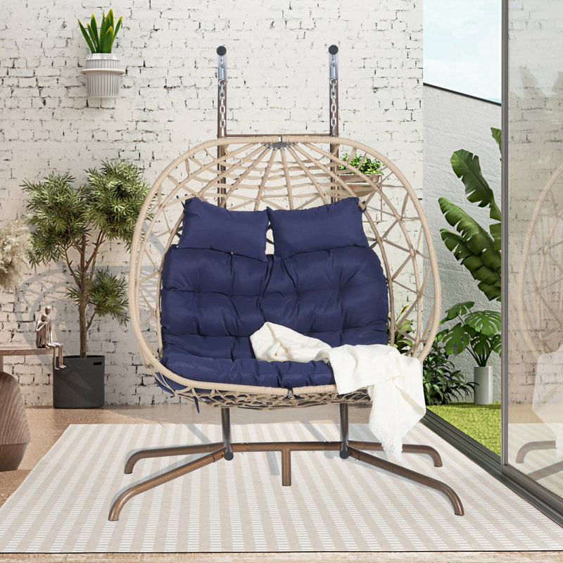 Fauteuil double avec support: structure en fer rouille, coussins confortables pour l'extérieur: support solide, patio, Bronze