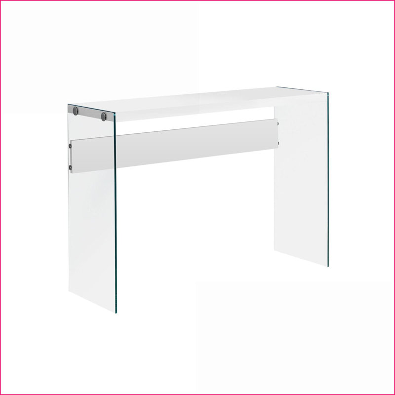 Table basse moderne blanc brillant, console étroite en verre trempé pour entrée / salon, surface spacieuse