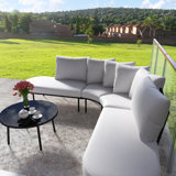 Patio Half - Moon Curved Patio Conservation Set With Coffee Table, Iron Frame Padded Seats And Backrest Cushions