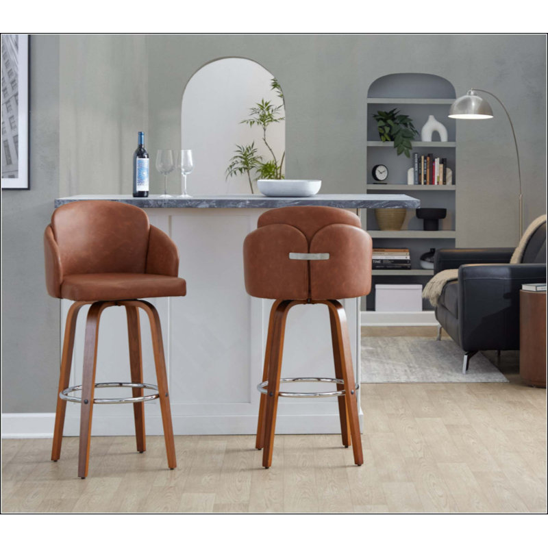 Tabouret de bar à hauteur fixe en bois avec repose-pieds rond - ensemble de 2