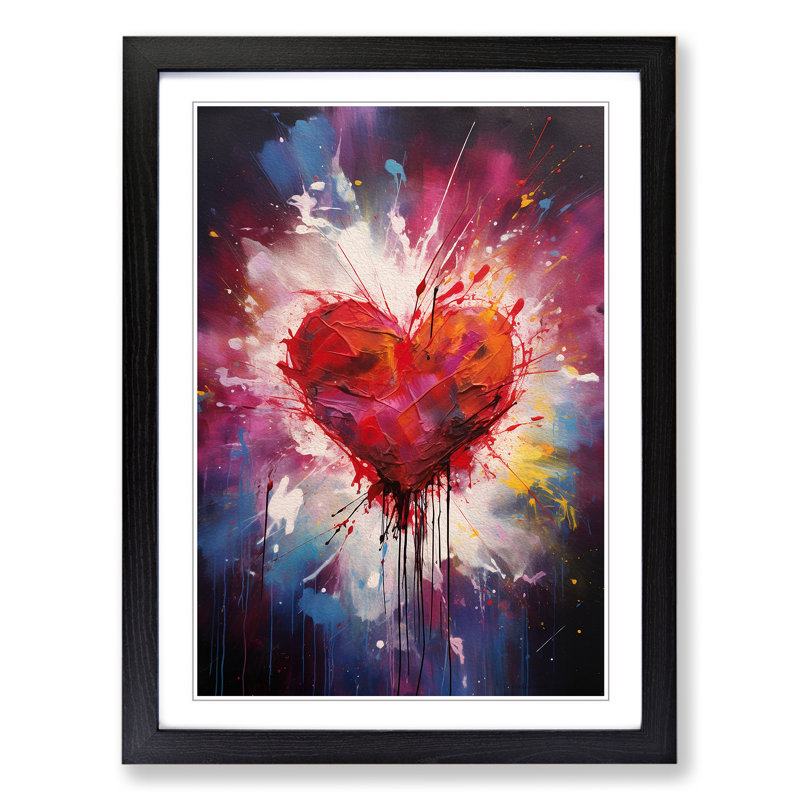 Love Heart Gestural No.2 - Framed Print, Black , 46cm H x 34cm W x 2cm D