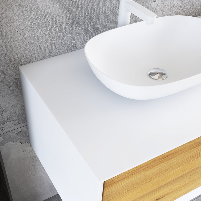 Meuble-lavabo mural 63 po avec plateau blanc uni