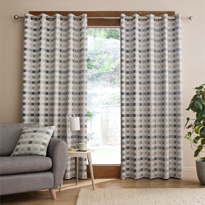 Wilson Check Blackout Thermal Eyelet Curtains, Green, 46cm Width x 228.6cm Drop