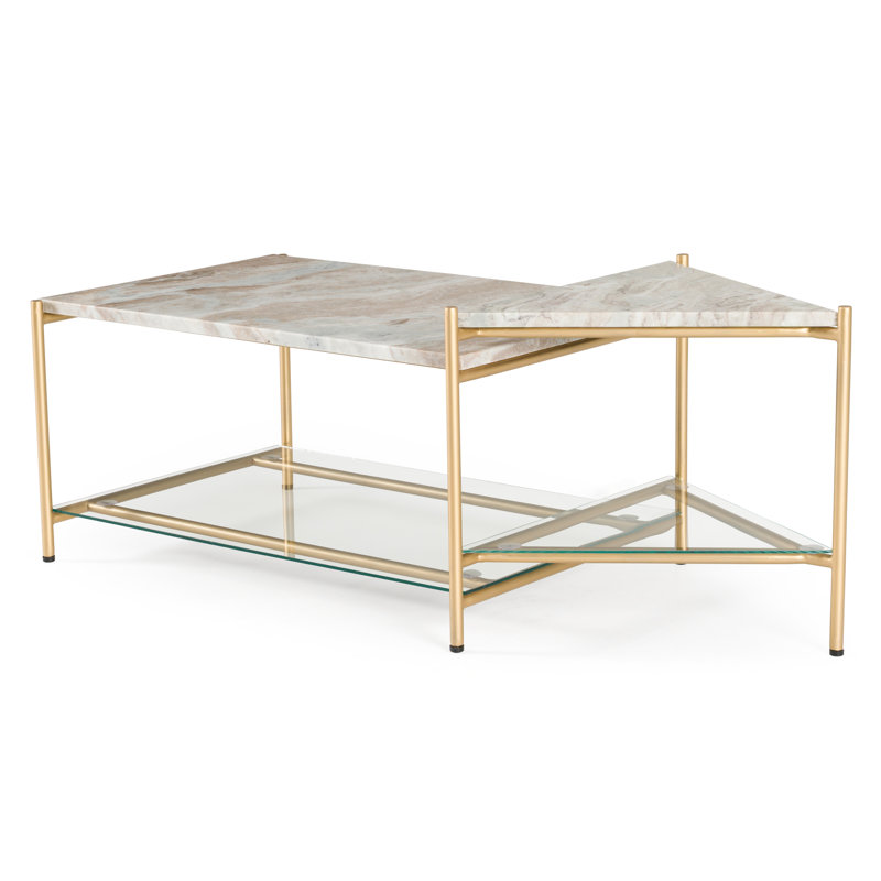 Mosk - Table basse moderne en marbre + verre + laiton