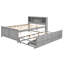 Lit plateforme double avec tête de lit à rangement, USB, lit gigogne simple et 3 tiroirs, gris