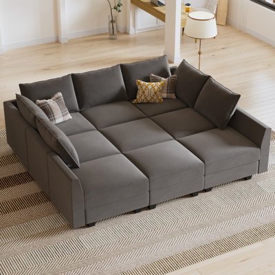 Kandle Velvet Upholstered Modular Sectional -  Everly Quinn, F4B7D672E5704381A5599CF1BD813BEF