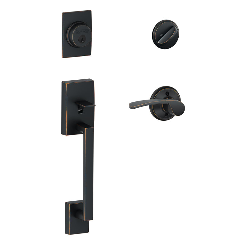 Jeu poignées avec levier de porte verrou et merano et rosette Century, Bronze vieilli, Côté droit