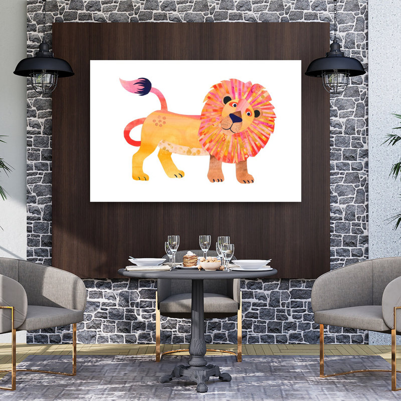 Joyeux lion, art mural contemporain, H 40 po x l 60 po
