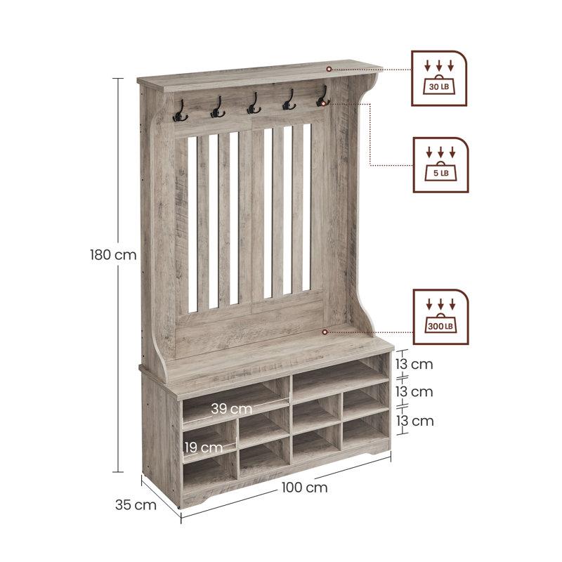 Arbre Chalémet avec banc et rangement pour chaussures, Grège
