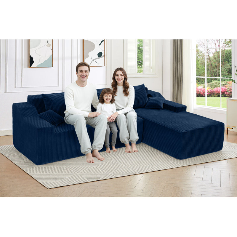 Canapé modulaire convertible en L de 101 po et méridienne réversible en L, Orienté à droite, Bleu