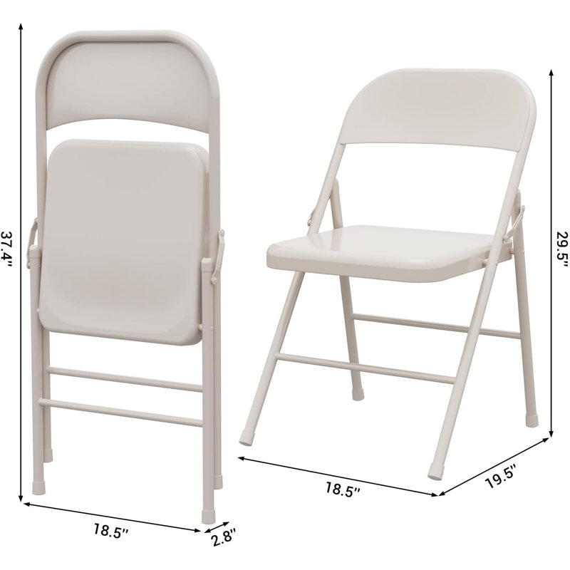 Metal Folding Chairs, All-Steel Portable Foldable Chairs for Home Office Events, Stackable, Black, Beige