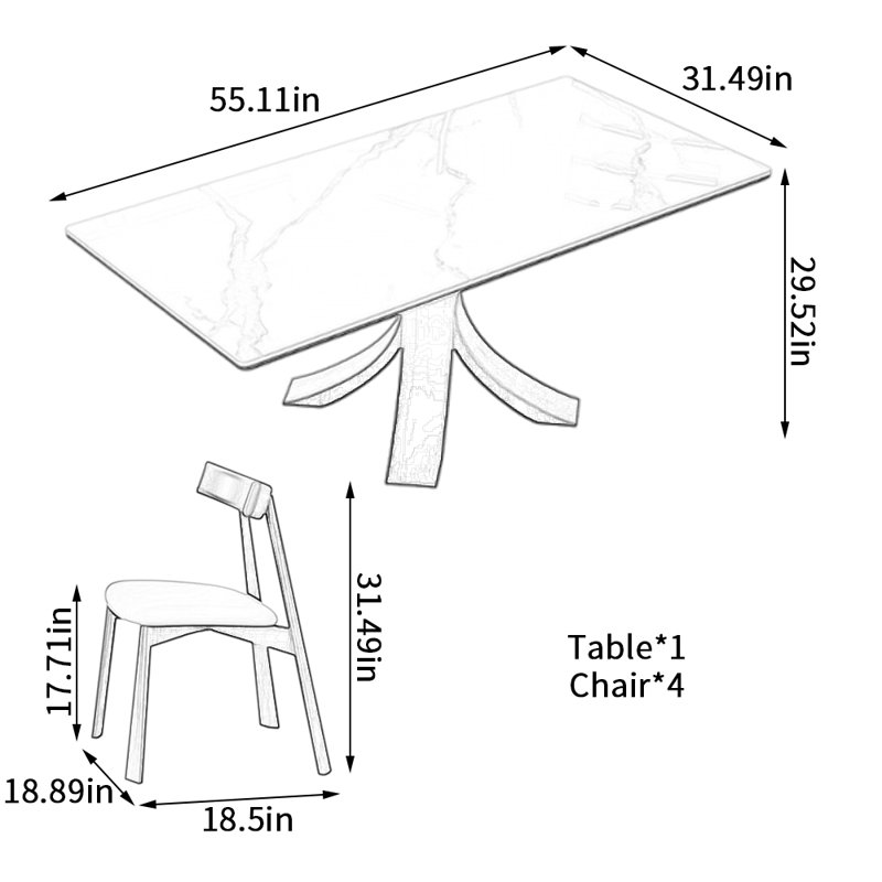Ensemble de table de salle à manger Modern Rock, H 29,52 po x L 55,11 po x l 31,49 po