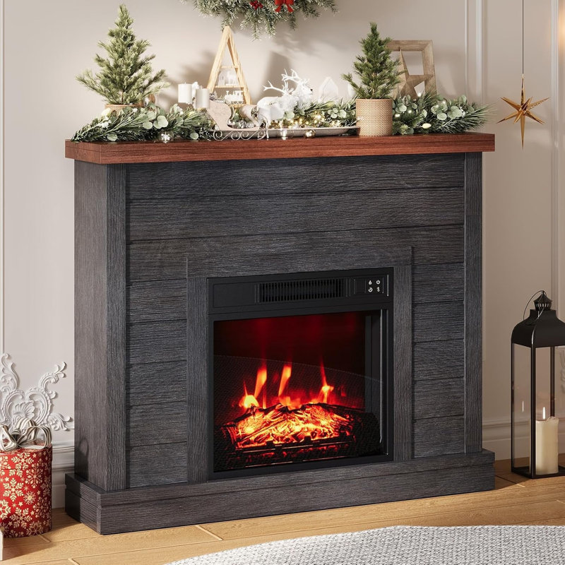38in Freestanding Electric Fireplace with Mantel, TV Stand Includes 18'' Electric Fireplace Insert with Adjustable Flame Temperature and Remote Control for Bedroom Living Room, Black
