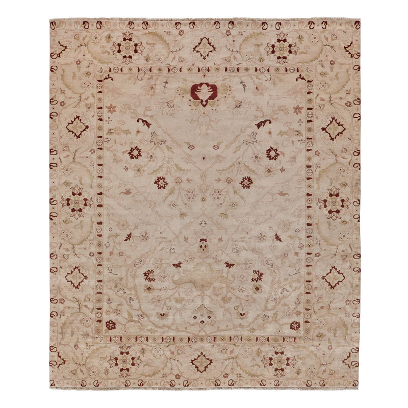 Handmade Red Floral Wool Rectangular Area Rug 12'2" x 14'6"