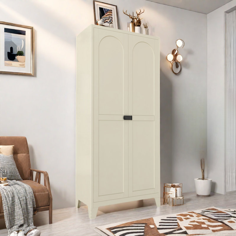 Multifunctional Metal Pantry With 2 Shapely Doors, Lock, 4 Adjustable Shelves 