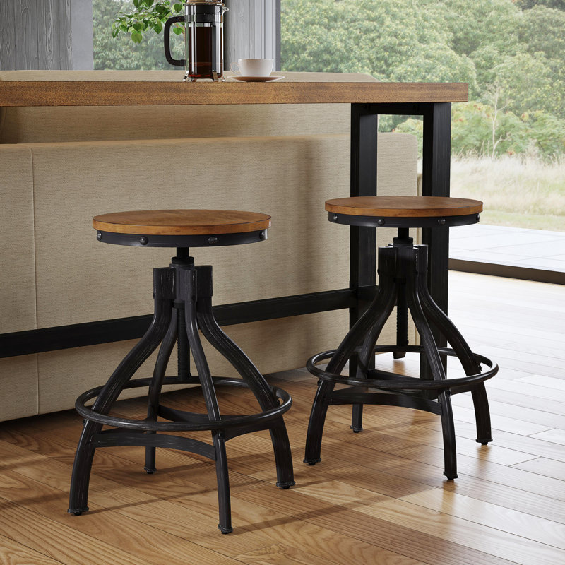 Tabouret de comptoir pivotant réglable Kerome (ensemble de 2), Brun