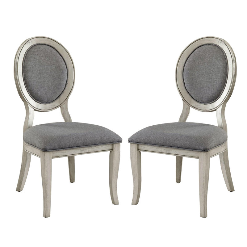 Ensemble de 2 chaises de salle à manger rembourrées en tissu, Blanc antique, Gris