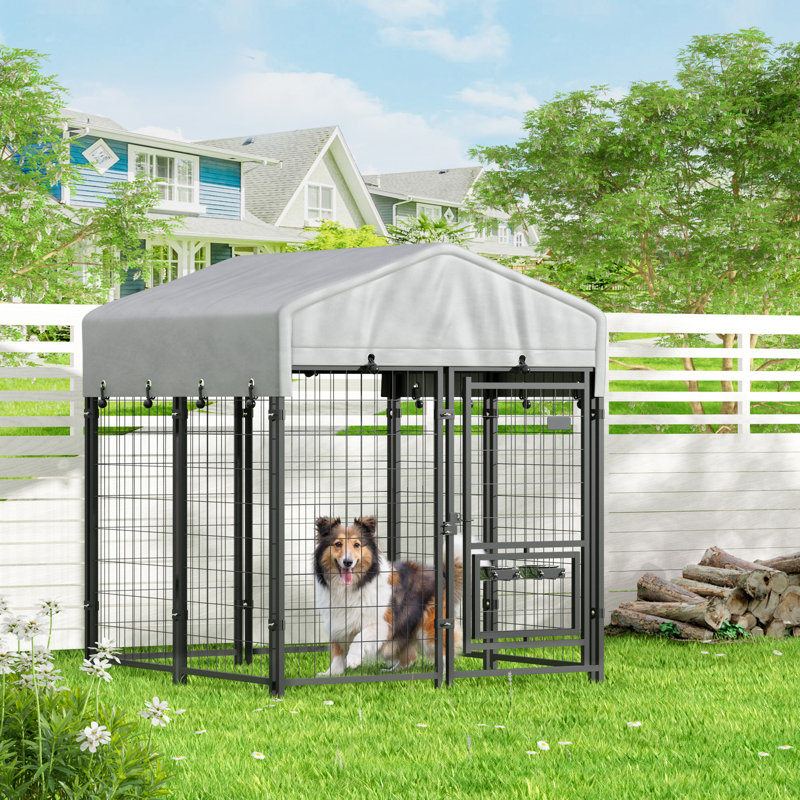 Chenil d'extérieur pour chien de 4 pi x 4 pi x 4,5 pi avec housse imperméable pour chien de taille moyenne à petite 