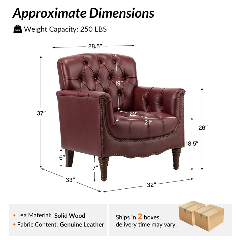 Fauteuil en cuir véritable capitonné Annja, Bourgogne