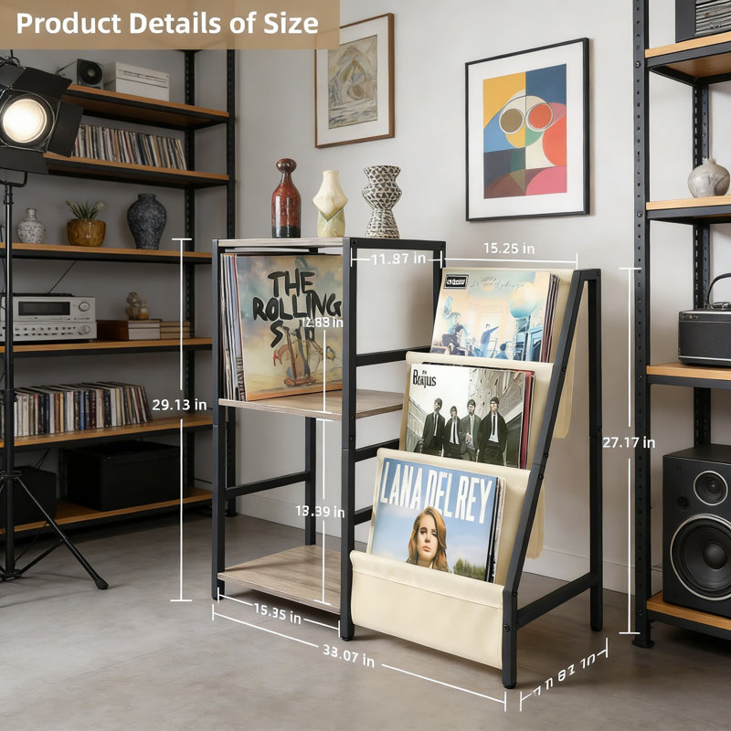 3-Tier Record Player Stand With Vinyl Storage, Turntable Table Holds Up To 200 Albums, Multi-Functional Media Cabinet For Living Room And Bedroom