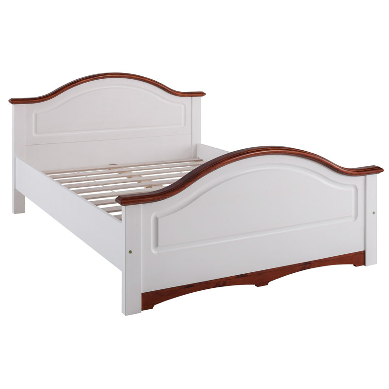 Pinnix Solid Wood Bed, European Double (140 x 200 cm), White/Cherry