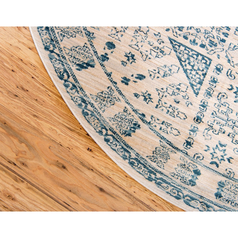 Tapis oriental ivoire / bleu Iyanna, Rond 6 pi