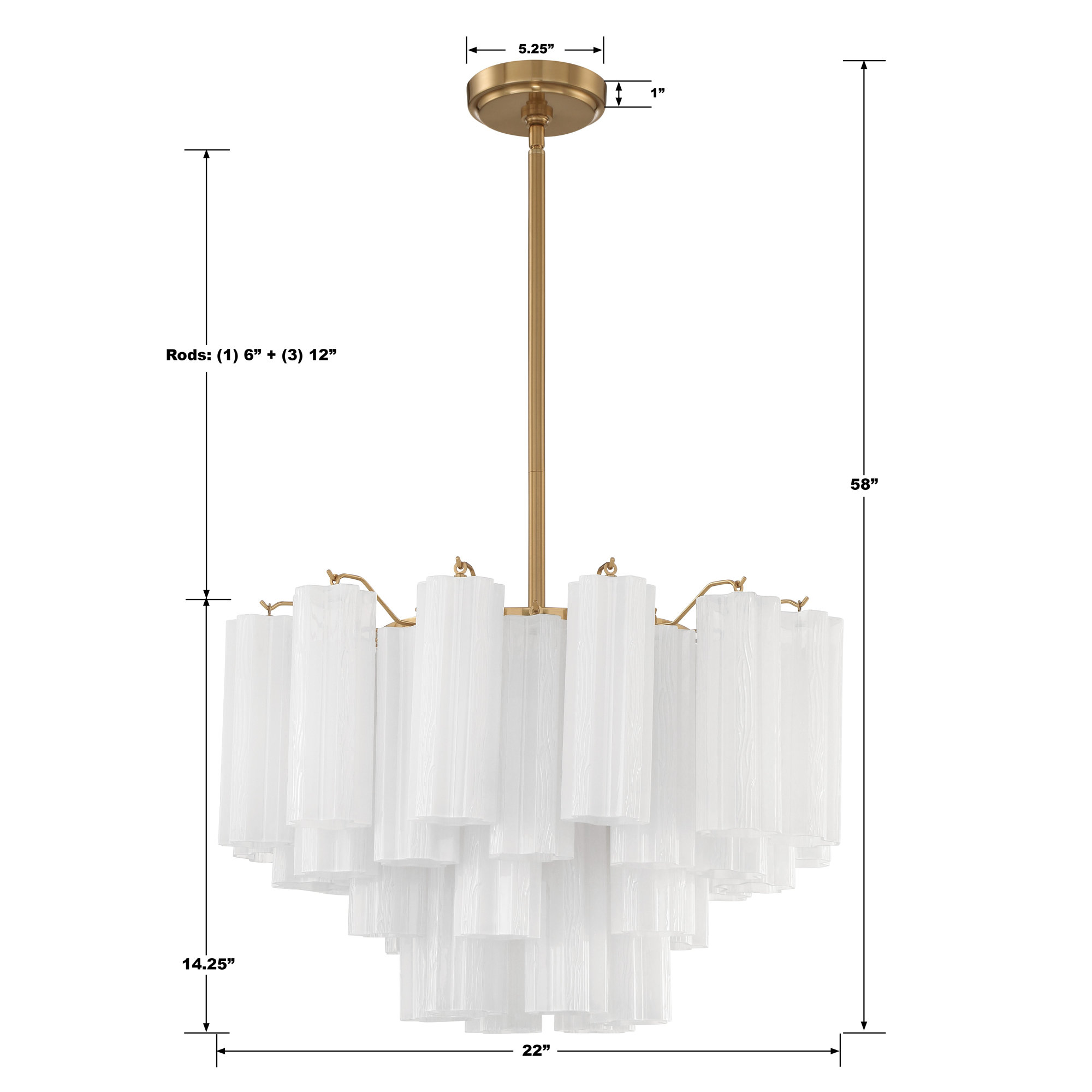 Arras Dimmable Tiered Chandelier, Aged Brass, 14.25" H x 22" W x 22" D, Milk White