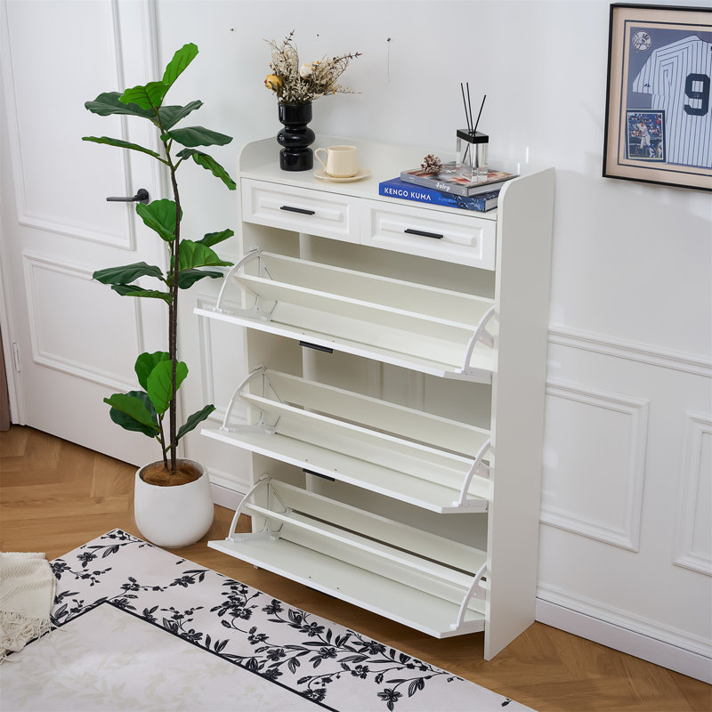 Shoe Cabinet With 3 Hidden Flip Drawers & 2 Storage Drawer
