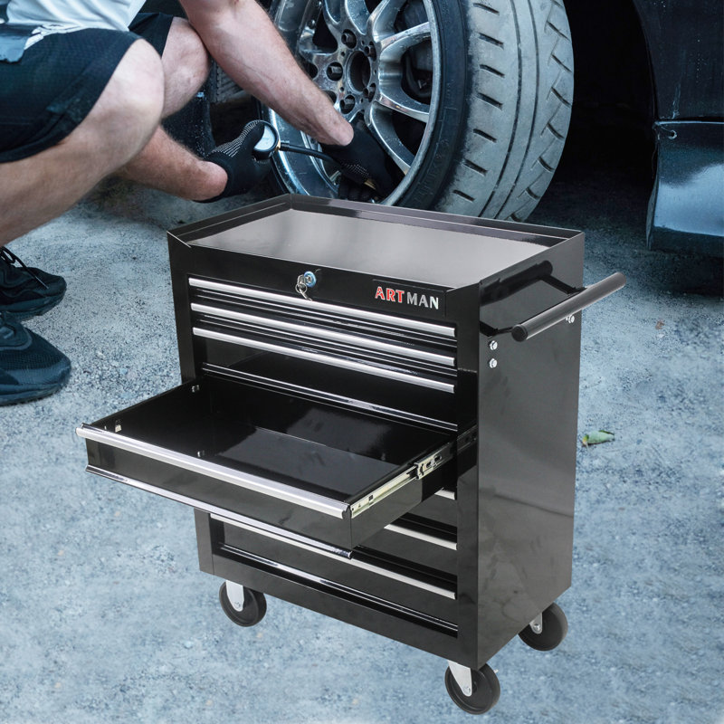 Chariot à outils 7 roulettes multifonctionnel avec roulettes, Noir, noir, noir, noir