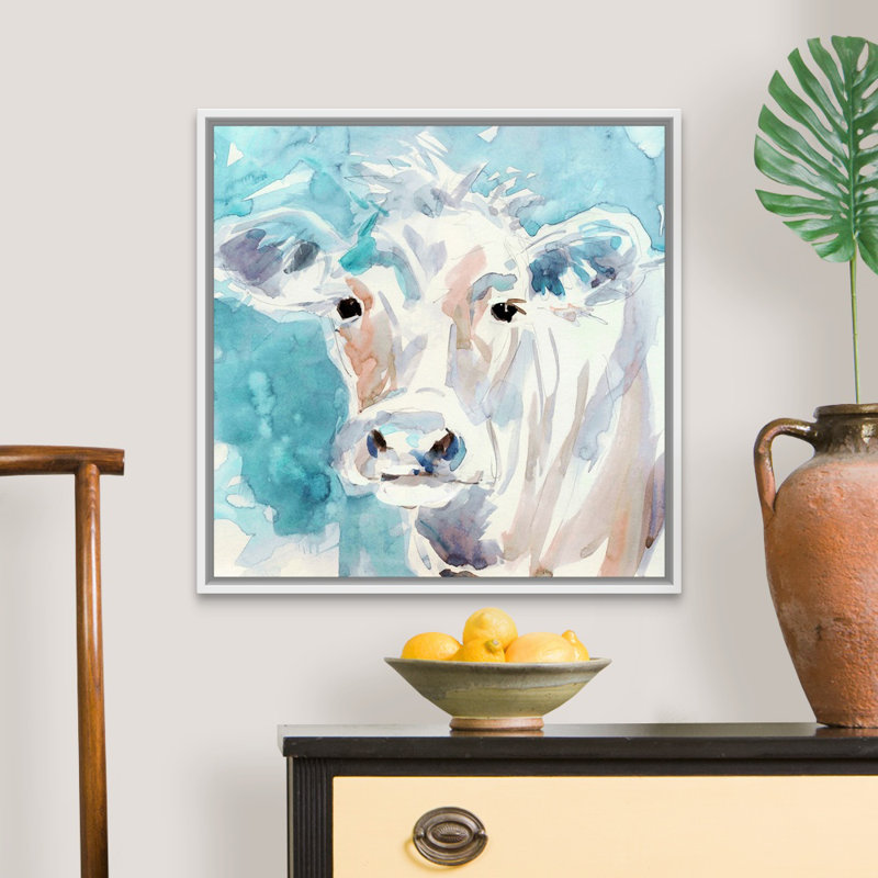 «Color Wash Cow», reproduction d'art sur toile, H 25,7 po x l 25,7 po x P 1,75 po, Cadre flottant blanc