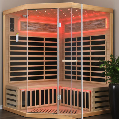 Varnel Family-Style Pentagonal Carbon Infrared Sauna Room with Canadian Hemlock & LED Starlight