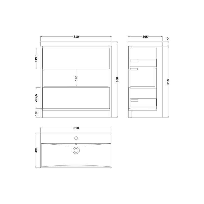 Coast Caillen Free-Standing Single Vanity Unit, Gloss Grey / Anthracite Woodgrain