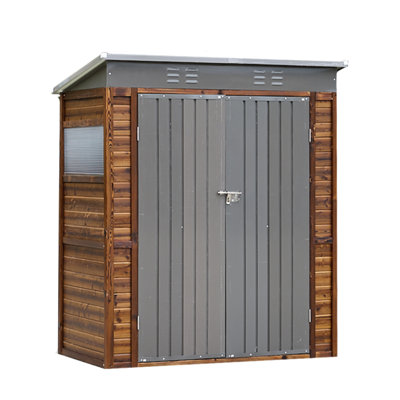 3*5ft Iron Combined Shed - Stylish & Build. Cedarwood With Waterproof Coating, Iron Accessories. Ventilation Ports Translucent Windows For Better Airflow . Construction, Easy Installation. Versatile