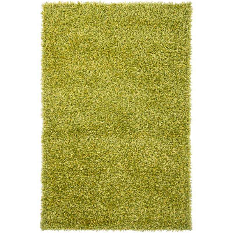 Tapis à poils longs en polyester tissé à la main à motif abstrait jaune et vert Heston Authentic, Vert / Jaune
