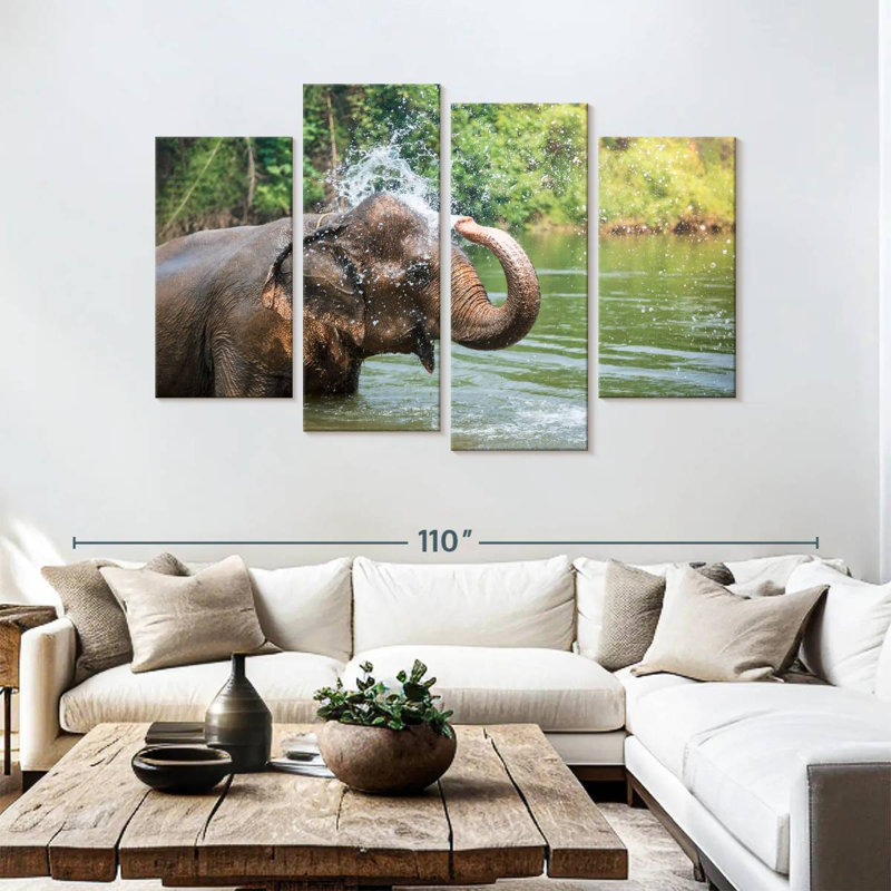Brampt Elephant Throws Water, 54" H x 84" W