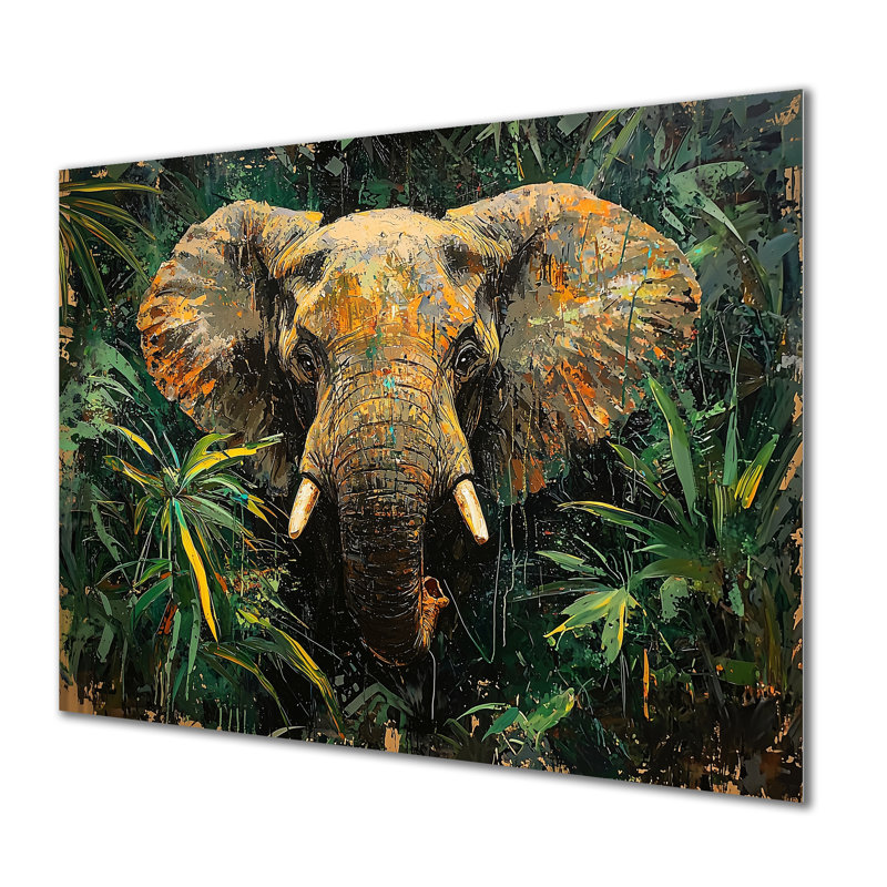 Tête d'éléphant dans la jungle I - Éléphant, H 12 po x l 20 po