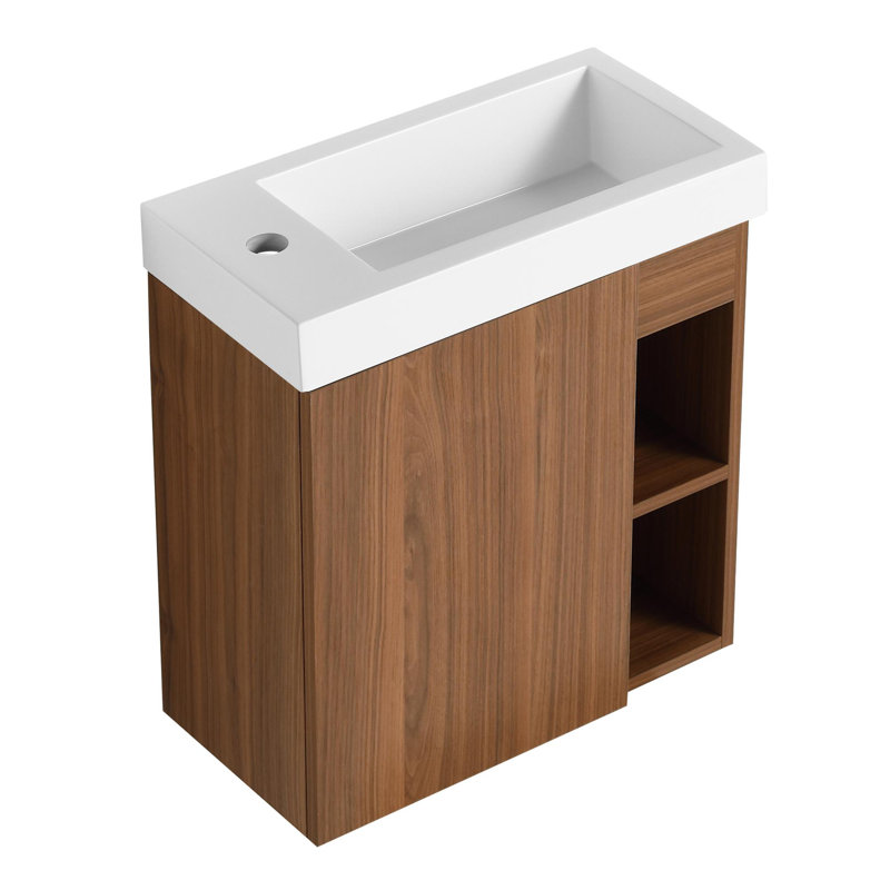 Meuble-lavabo mural 20 po avec lavabo, Noyer, Blanc