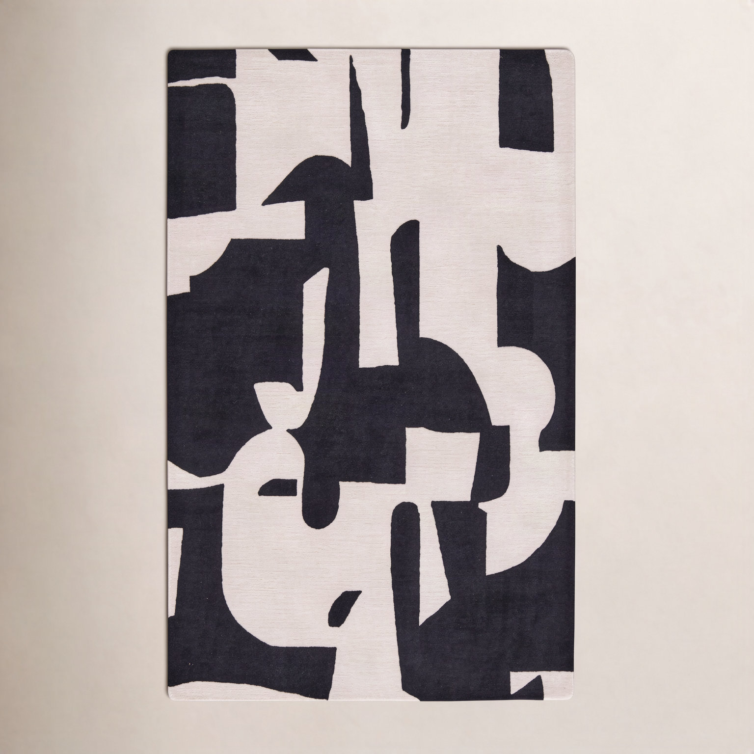 Black Cream Hand-Tufted Abstract Rug, Rectangle 10' x 14'