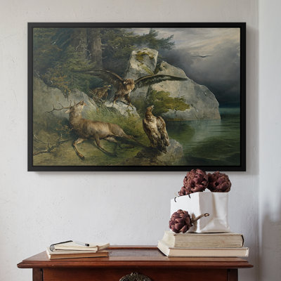 Eagles and Diving Stag on a Lakeshore, 1836 - Art encadré sur toile encadrée, Gauermann
