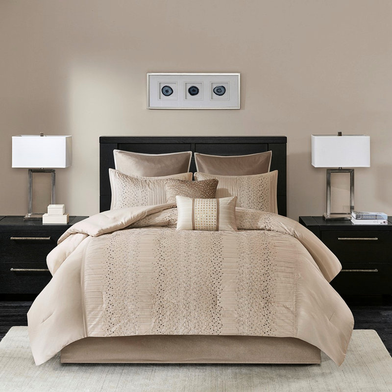 Édredon grand 8 - rembourré, imitation soie, beige brodé, Édredon grand + 7 pièces supplémentaires