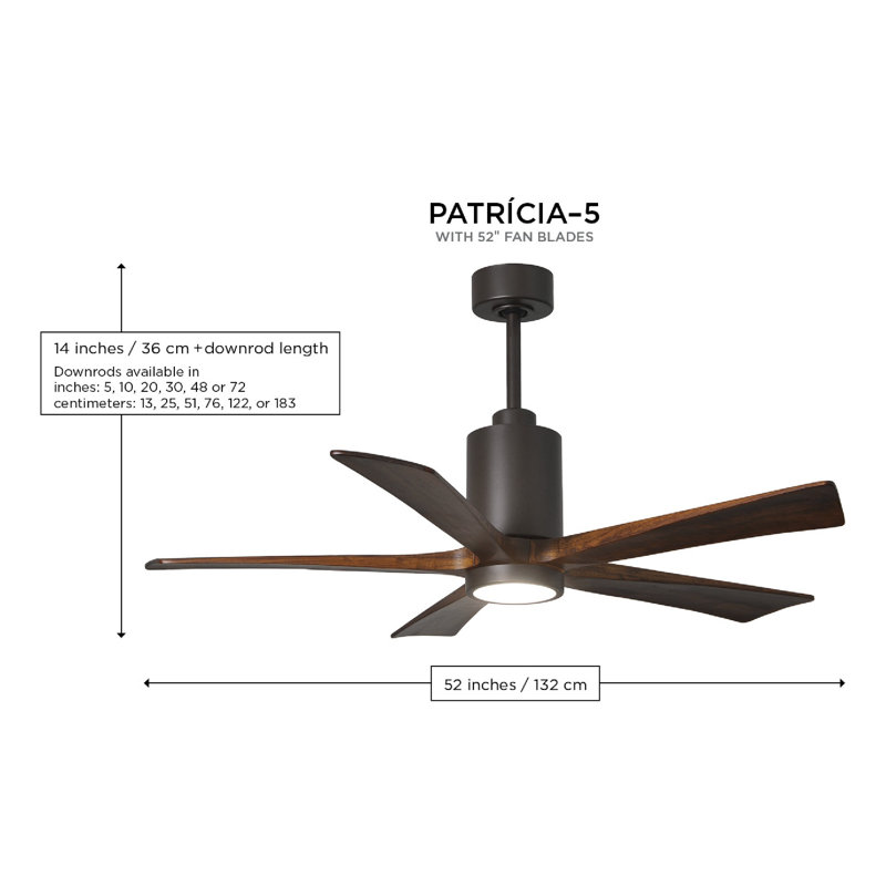 Patricia LED Downrod Ceiling Fan, Gloss White, Barn Wood Tone
