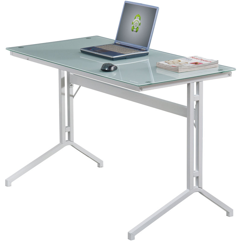 Venetia Glass Top Metal Base Writing Desk, White