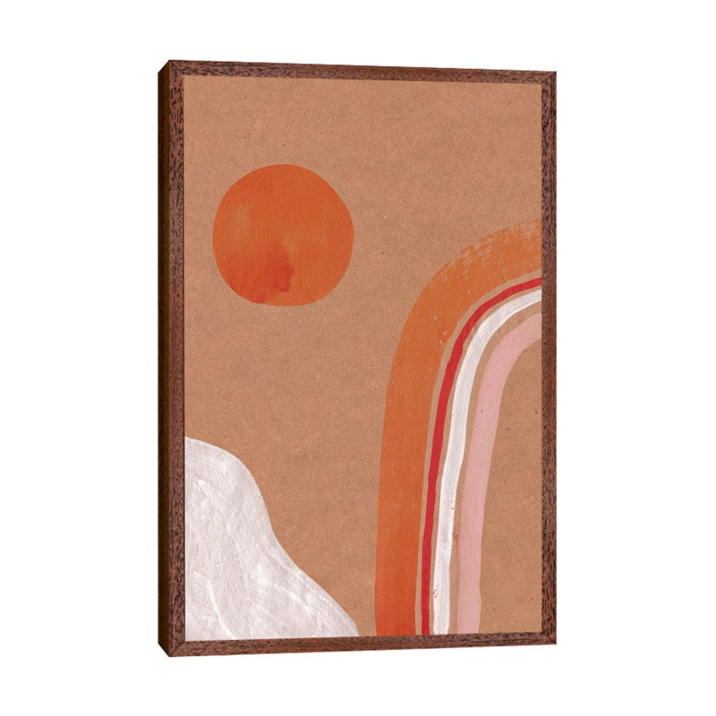 Abstract Sun And Rainbow by Whales Way - Print on Canvas, 101.6cm H x 66.04cm W x 3.81cm D, Classic Brown Wood Framed