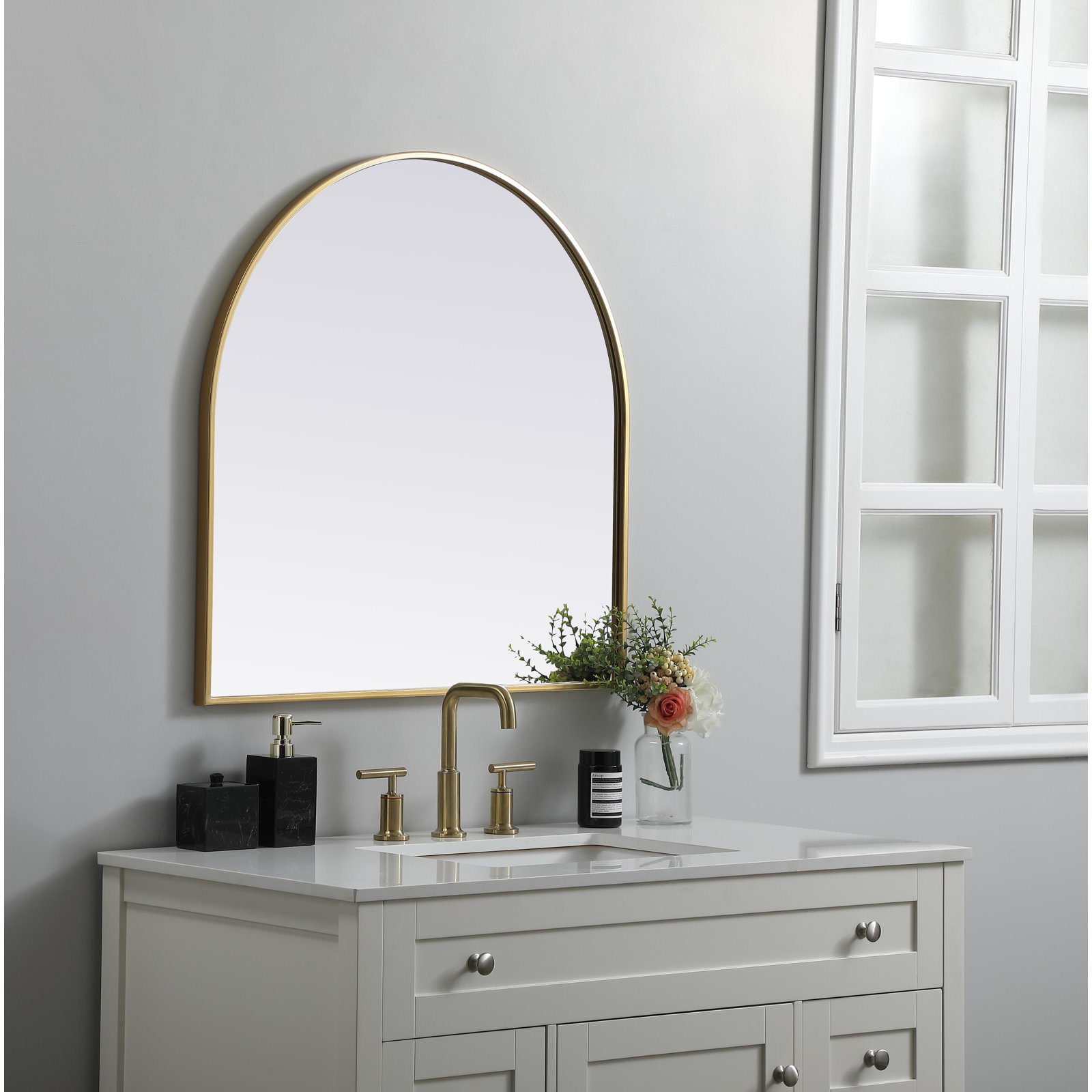 Sabine Metal Arch Wall Mirror, 30" x 30", Brass