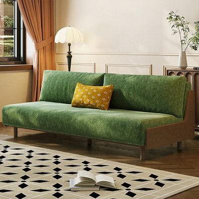 78.74"Green linen-blend loveseat with throw pillows