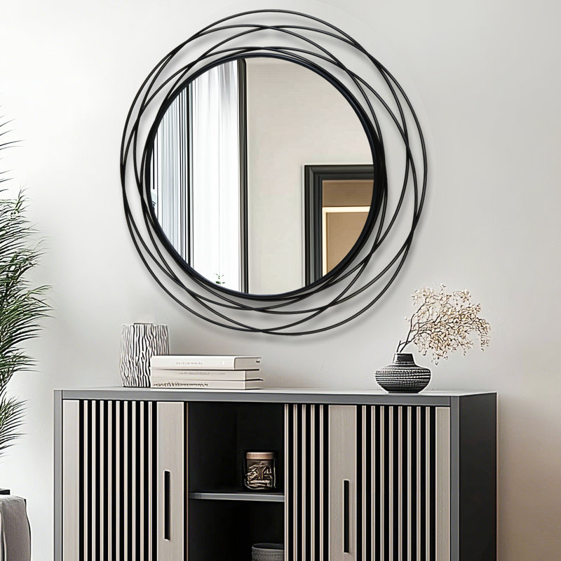 Metal Round Mirror, Black