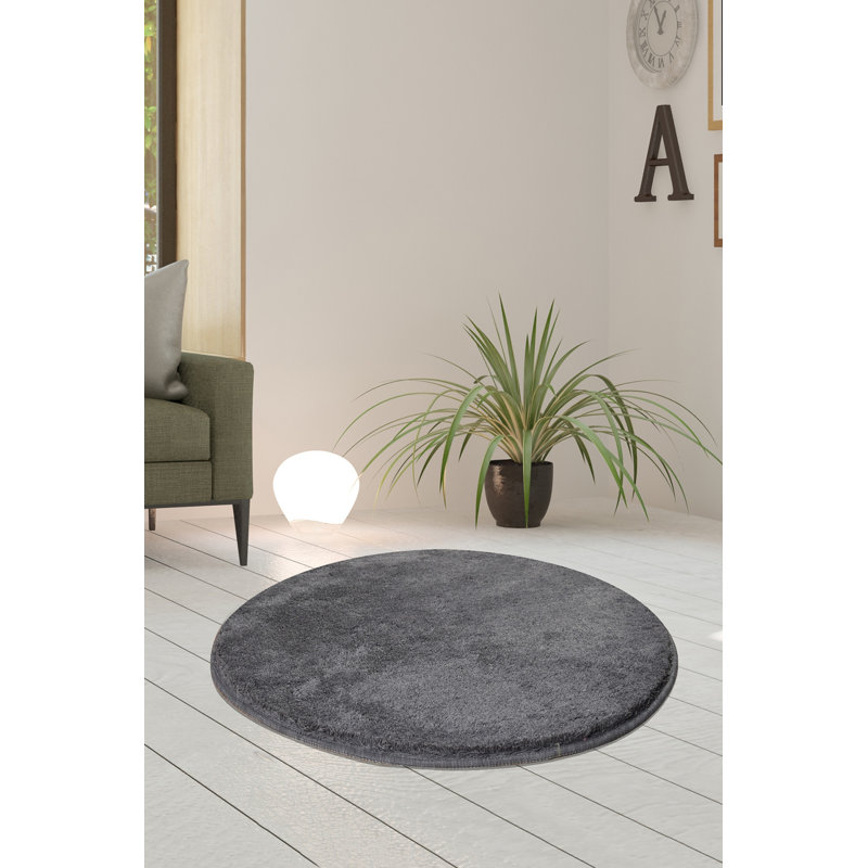 Tapis rond en acrylique de qualité supérieure, 35,4 pouces de diamètre, couleur fumée | 100% acrylique, hauteur des poils: 0,7 à 1,2 po, 3,2 lb / pied carré | Antibactérien, antidérapant, dessous lavable à la machine | Parfait pour les salons et 